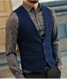 Nukty Slim Mens Vest Tweed Waistcoat Vest Vintage Herringbone V-neck Casual Wool Groomsmen Suits Vest For Wedding XS-5XL