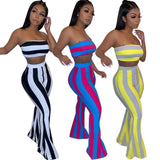 Nukty Two Piece Set Women Striped 2 Piece Set Women Outfits Crop Top Pants Two Pieces Sets Summer Clothes for Female Sexy Women's Suit