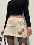 Nukty Knitted Low Waist Y2K Short Skirt Preppy Style Cute Girl Streetwear Aesthetic Fairycore Drawstring Womens Skirts