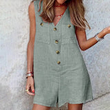 Nukty Summer Jumpsuits Women V Neck Sleeveless Rompers Stylish Short Playsuits Casual Solid Loose Beach Overalls Oversized