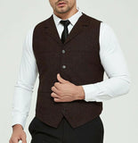 Nukty Men's Grey Herringbone Wool Tweed Slim Fit Leisure Cotton Suit Burgundy Vest Gentleman Business Waistcoat For Wedding