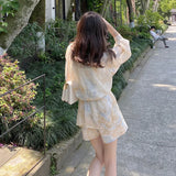 Nukty 2 Pieces Sets Women Outfits Summer Sun-proof Chiffon All-match Tie Dye Loose Casual Shorts Street Ulzzang Fashion College Daily