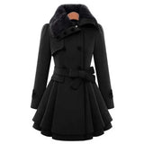 Nukty Women's Winter Slim Long Wool Sherpa Coat Double Breasted Padded Korean Cashmere Coat England Style Trench