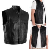 Nukty Stand Collar Sleeveless Men Waistcoat Faux Leather Buttons Closure Pockets Motorcycle Jacket Vest Male Clothes jaqueta masculina