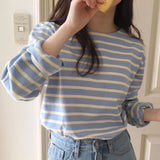 Nukty New Bottoming Basic Korean Style Fashionable Striped Wild Lady Women's Autumn Winter T-shirt Pink Tops