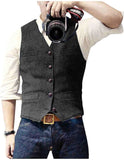 Nukty Men's Casual Classic Suit Vest V Neck Herringbone Tweed Slim Fit Business Waistcoat For Wedding