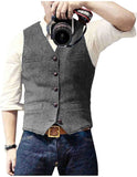 Nukty Men's Casual Classic Suit Vest V Neck Herringbone Tweed Slim Fit Business Waistcoat For Wedding