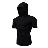 Nukty New Hooded T-shirt Men Fashion Style Personality Stretch Leisure Sport Shirt Ninja Suit Short-sleeved T-shirt Mask Suit Tops