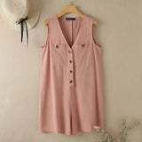 Nukty Summer Jumpsuits Women V Neck Sleeveless Rompers Stylish Short Playsuits Casual Solid Loose Beach Overalls Oversized