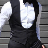 Nukty Black Men Vest for Wedding Groom One Piece Slim Fit Suit Waistcoat Solid Color Male Fashion Coat