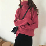 Nukty Turtleneck Knitted Women Sweater Streetwear Long Sleeve Tops Pullover Black Korean Vintage Female High Neck Clothing Winter