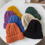 Nukty New Candy Colors Knitted Hats For Women Kpop Style Twist Woolen Beanie Hat Autumn And Winter Female Cap Keep Warm Winter Hat