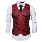 Nukty Men's Red Paisley Double Breasted Dress Vest Brand New Slim Fit Formal Business Sleeveless Waistcoat Men Chaleco Hombre 2XL