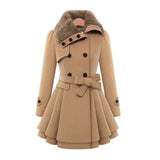 Nukty Women's Winter Slim Long Wool Sherpa Coat Double Breasted Padded Korean Cashmere Coat England Style Trench