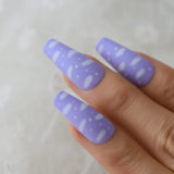 Nukty Sky White Cloud Baby Purple Press on False Nails Long Ballerina Coffin Popular Matte Frosted Fake Fingersnails Extention Tool