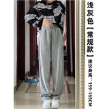 clothes Gray Sports Pants for Women Spring and Autumn New High Waist Loose Wide Leg Pants Ankle-Tied Sweatpants Slim Casual Pants Straight Pants