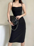 telenovela dress to impress INS Style French Style Flat Strap Dress Women's Summer New off-the-Shoulder Sexy Split Dress Long Skirt