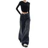 picture day outfit American Retro Street Wide-Leg Pants Design Sense Niche Blue Mopping Pants High Waist Loose High Waist Jeans for Women