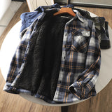 Nukty-shop fall mens outfits Autumn and Winter Men's Fleece-lined Thickened Warm Loose Lamb Wool Flannel Plaid Shirt