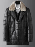 Nukty Haining Fall and Winter New Arrival Men Genuine Leather down Jacket Sheepskin Outwear Mink Fur Collar Mid Length Long Length Trench Coat Leather Coat