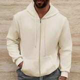 Nukty-shop Men's Winter Waffle Solid Color Pocket Zipper Long Sleeve Jacket Coat Hoodie