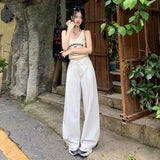 work outfits women White Straight Jeans Women's High Waist Spring and Summer New Slimming Loose Wide Leg Mop Pants