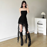 dress to impress codes Sexy Goddess Irregular Ruffled Halter Tube Top Dress Women's Versatile Slimming Short Skirt