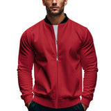 Fall Men's Stand Collar Jacket Solid Color Sports Casual Zipper Long Sleeve Top Men's Coat