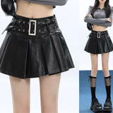 2000s fashion American High Waist Pleated Skirt Autumn and Winter Slimming New Pleated Skirt Hot Girl PU Leather Skirt Skirt