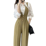 misunderstood outfit 2024 Summer and Autumn New Design Suspender Pants Women's Gao-Grade Slimming High Waist Suit Wide Leg Pants Black Jumpsuit