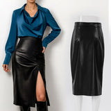 work outfits women 2024 Spring and Autumn New Women's Leather Skirt Casual Split High Waist Skirt Hot Selling