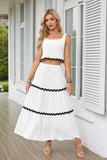 Nukty 2024 Women's Clothing Lace Patchwork Sleeveless Short Vest High Waist Long Skirt Suit