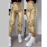 lookbook outfits Autumn and Summer Women's Motorcycle Zipper Pleated Pocket Fashion Pu Casual Patch Bag Tight Skinny Pants