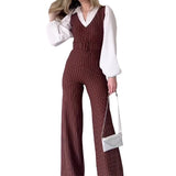 business casual outfits woman 2024 Women's Autumn Contrast Color Stitching Fashion High Waist Striped Straight Jumpsuit Women