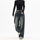 Nukty-shop 2000s fashion Harajuku Fashion High Waist Women's Spring and Autumn New All-Match Zipper Light Color Washed Trendy Jeans Simple Straight Pants