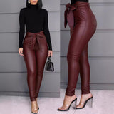 Nukty-shop business casual women outfits chic Women's Fashion Casual Pu Pants Leather Pants (Including Belt)