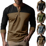 Nukty-shop Autumn American Retro Trendy Long Sleeve Color Matching Henry Collar Bottoming Shirt Casual Men's T-shirt