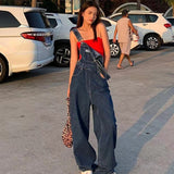 Nukty-shop late summer outfits Summer and Autumn New American Retro High Waist Denim Suspender Pants Women's Wide Leg Loose Casual Straight Slimming Mop Pants