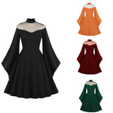 Nukty-shop dress to impress retro glamour New Halloween Black Queen Mesh Bell Sleeve Stitching Retro Dress