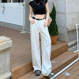 work outfits women White Straight Jeans Women's High Waist Spring and Summer New Slimming Loose Wide Leg Mop Pants