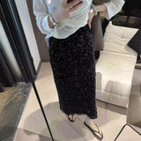 outfit ideas 2024 New Fashion High Waist Slimming Sequined Skirt Women's Elastic Waist Stretch Straight Dress