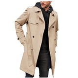 Men's Solid Color Long-Sleeved Trench Coat Men's Lapel Slim Double-Breasted Casual Jacket