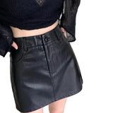 y2k New Sweet and Spicy Style Short Small Leather Skirt Autumn and Winter Versatile High Waist A- line Skirt One-Step Skirt PU Leather Skirt