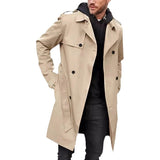 Autumn and Winter Men's Fashion Solid Color Trench Coat Lapel Double-Breasted Lace-up Casual Jacket