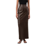 fall fashion outfits Autumn French Style Brown Fleece-lined Leather High Waist Slim Straight Skirt Leather Skirt Versatile Retro Sexy Split Skirt