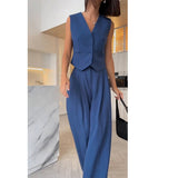 business casual outfits woman Women's 2024 Spring New V-neck Sleeveless Vest Draping Wide Leg Suit Pants Casual Suit