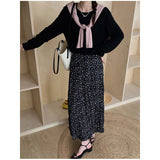 teacher outfits Women's Chiffon Floral Pleated Skirt 2024 New Elegant Slimming High Waist Dress