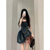 fall 2024 fashion trends French Style Sweet Hot Girl Tube Top Denim Dress Women's Summer High-Grade Waist Slimming Pettiskirt Small