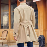 Autumn and Winter Men's Fashion Solid Color Trench Coat Lapel Double-Breasted Lace-up Casual Jacket