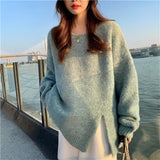 fall outfits aesthetic Lazy Style Round Neck Split Autumn and Winter New Soft Nuo Sweater Simple Loose All-Match Outer Sweater Women's Clothing